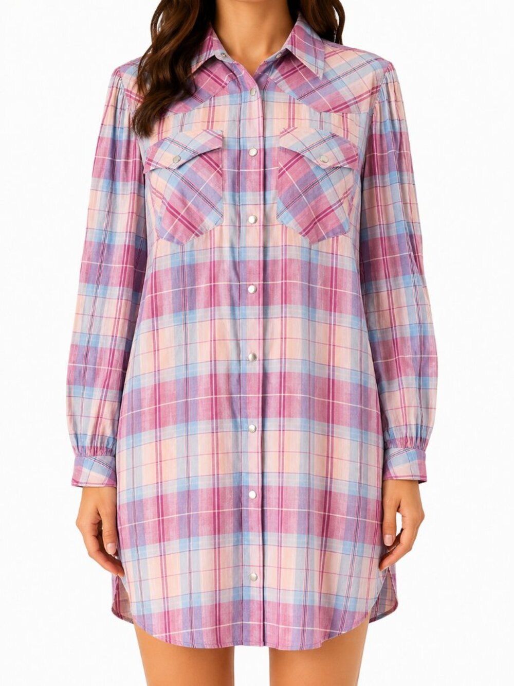 Isabel Marant Etoile Britany Plaid Cotton Shirt Dress FR 38 US 6 Pink Blue